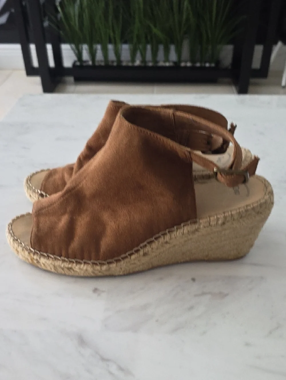 GAP Brown Suede Open-Toe Espadrille Wedge Sandals